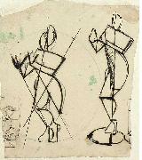 Theo van Doesburg, Two sketches of Krishna playing a flute, seen from the front.